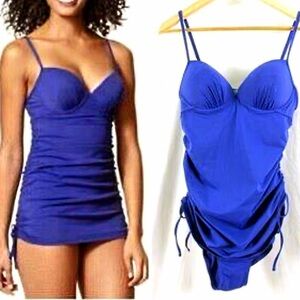SPANX Royal Blue Bathing Suit One Piece Swim Dress Swimsuit Shape-wear XL